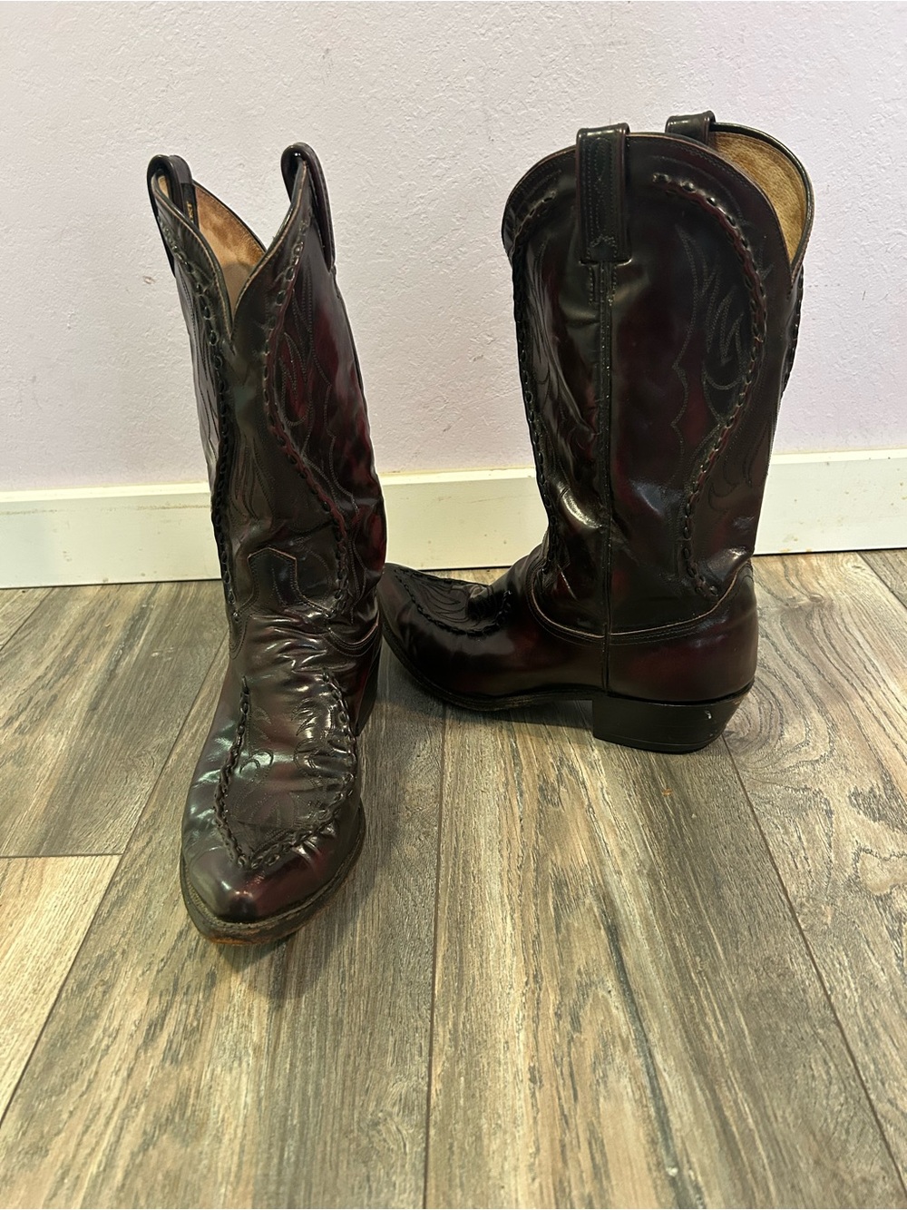 Dan Post Vintage ➰ Bucklace Black Cherry 🍒 Western Cowboy Boots Mens Size 12 D